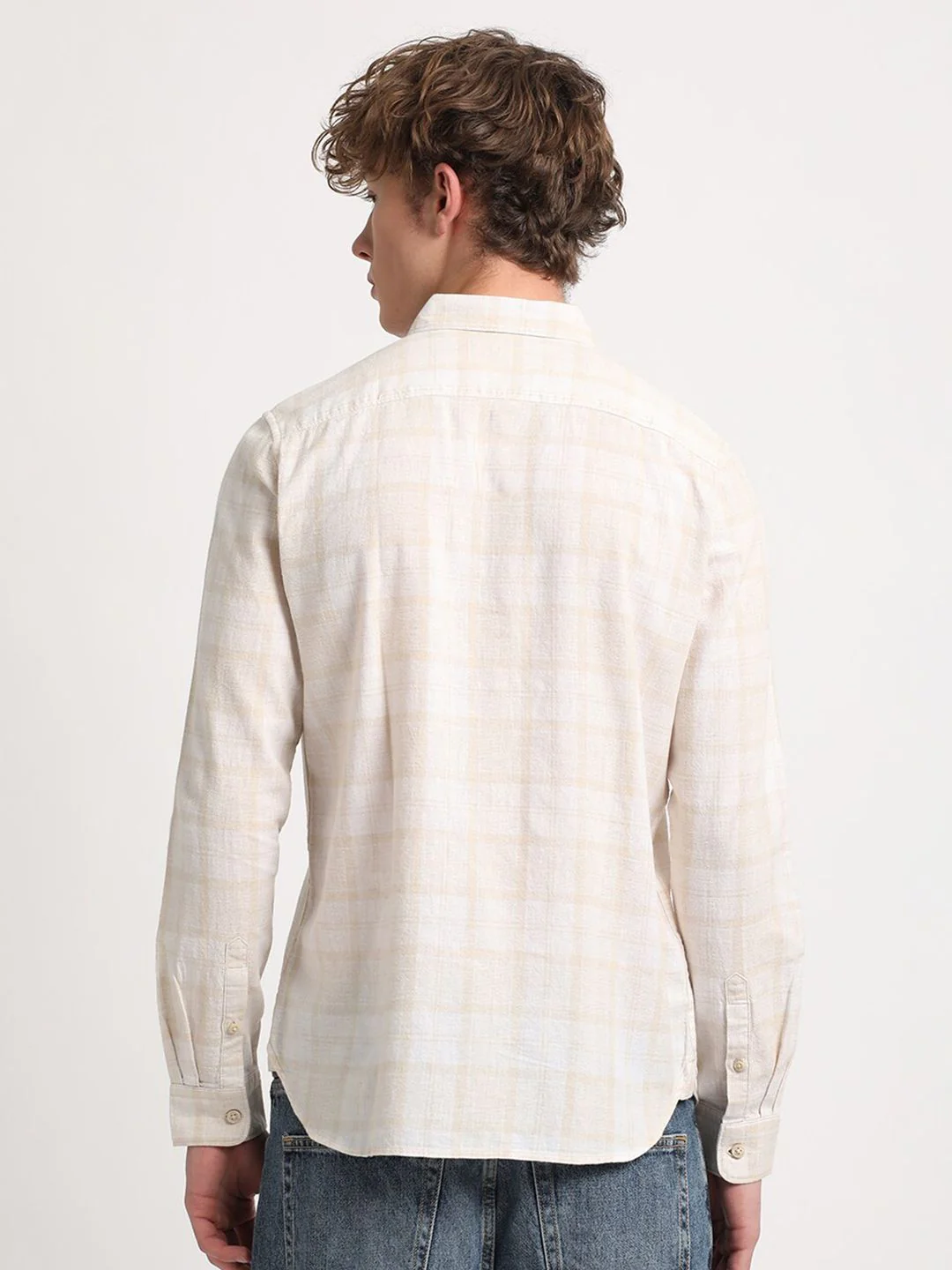 THE BEAR HOUSE Slim Fit Checked Cotton Linen Casual Shirt - Image 5