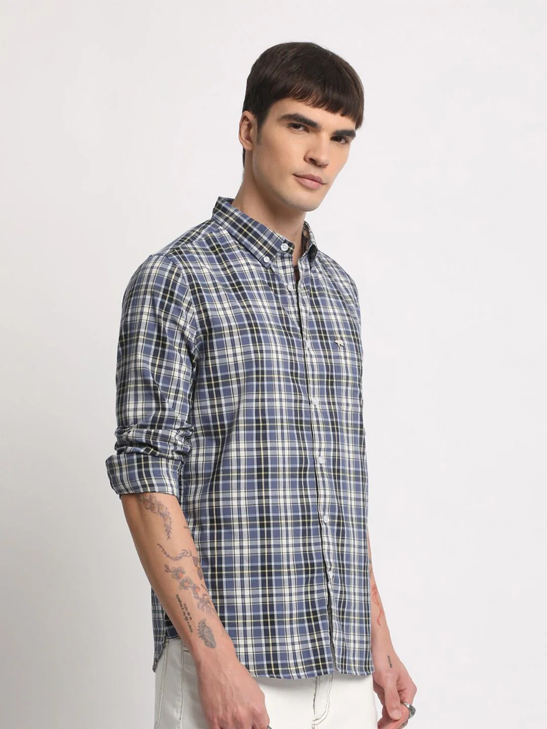 THE BEAR HOUSE Slim Fit Checked Pure Cotton Casual Shirt - Image 3
