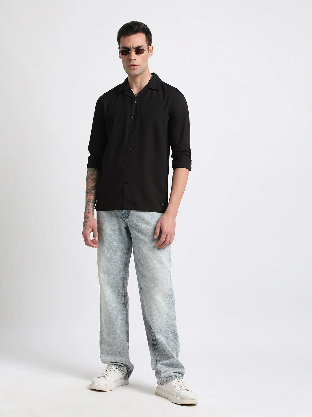 THE BEAR HOUSE Slim Fit Cuban Collar Long Sleeve Casual Shirt - Image 4