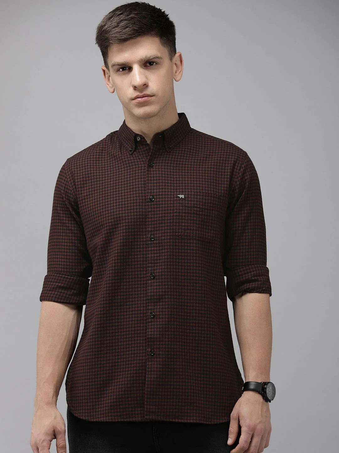 THE BEAR HOUSE Slim Fit Gingham Checks Opaque Casual Shirt - Image 5