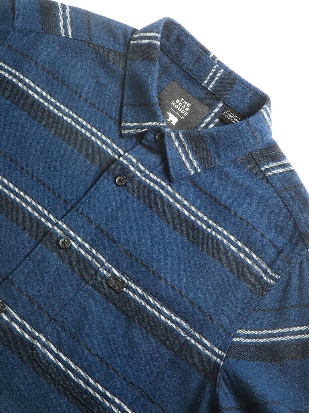 THE BEAR HOUSE Slim Fit Horizontal Striped Flannel Weave Pure Cotton Casual Shirt - Image 2