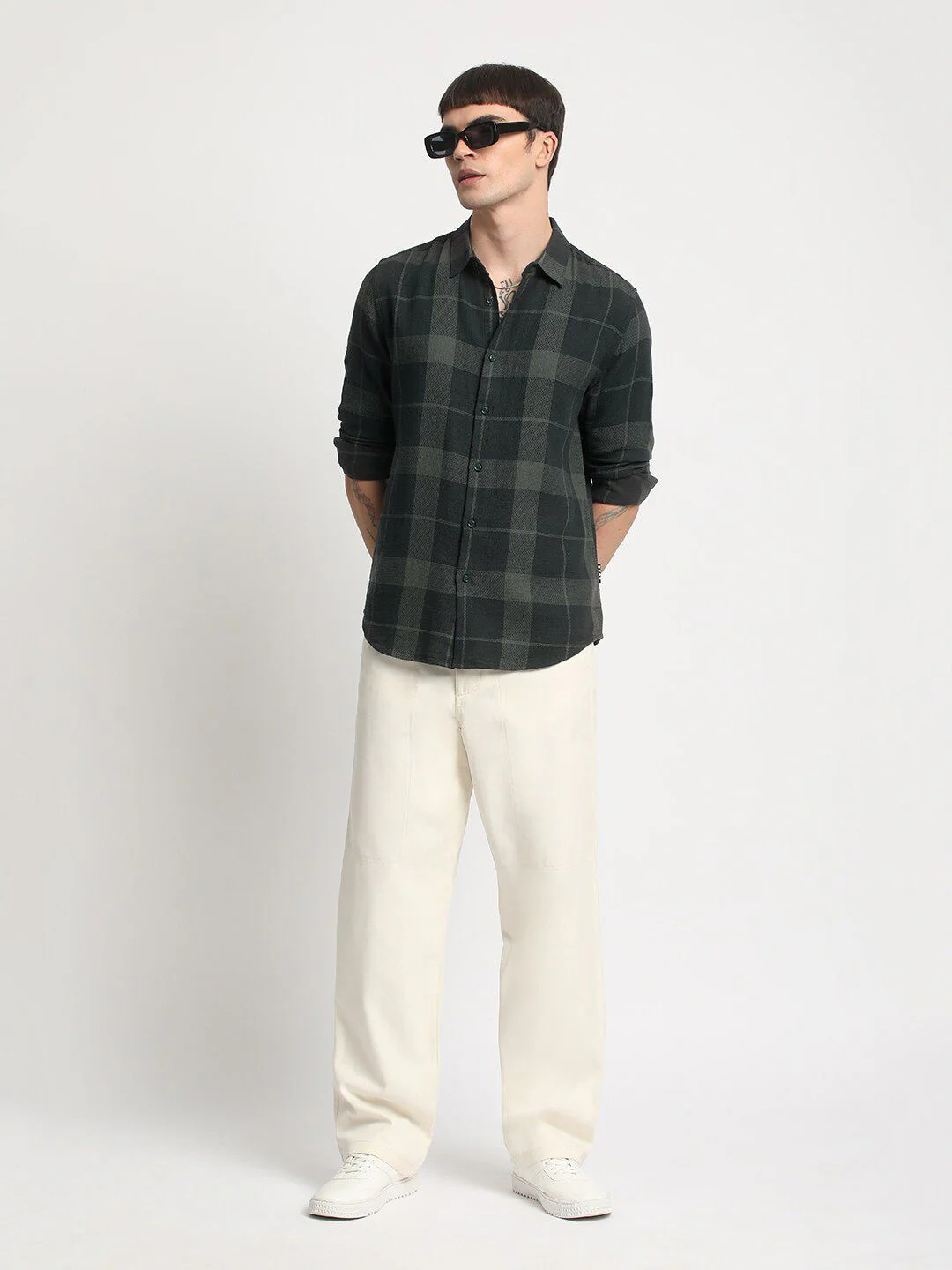 THE BEAR HOUSE Slim Fit Opaque Checked Cotton Casual Shirt - Image 4