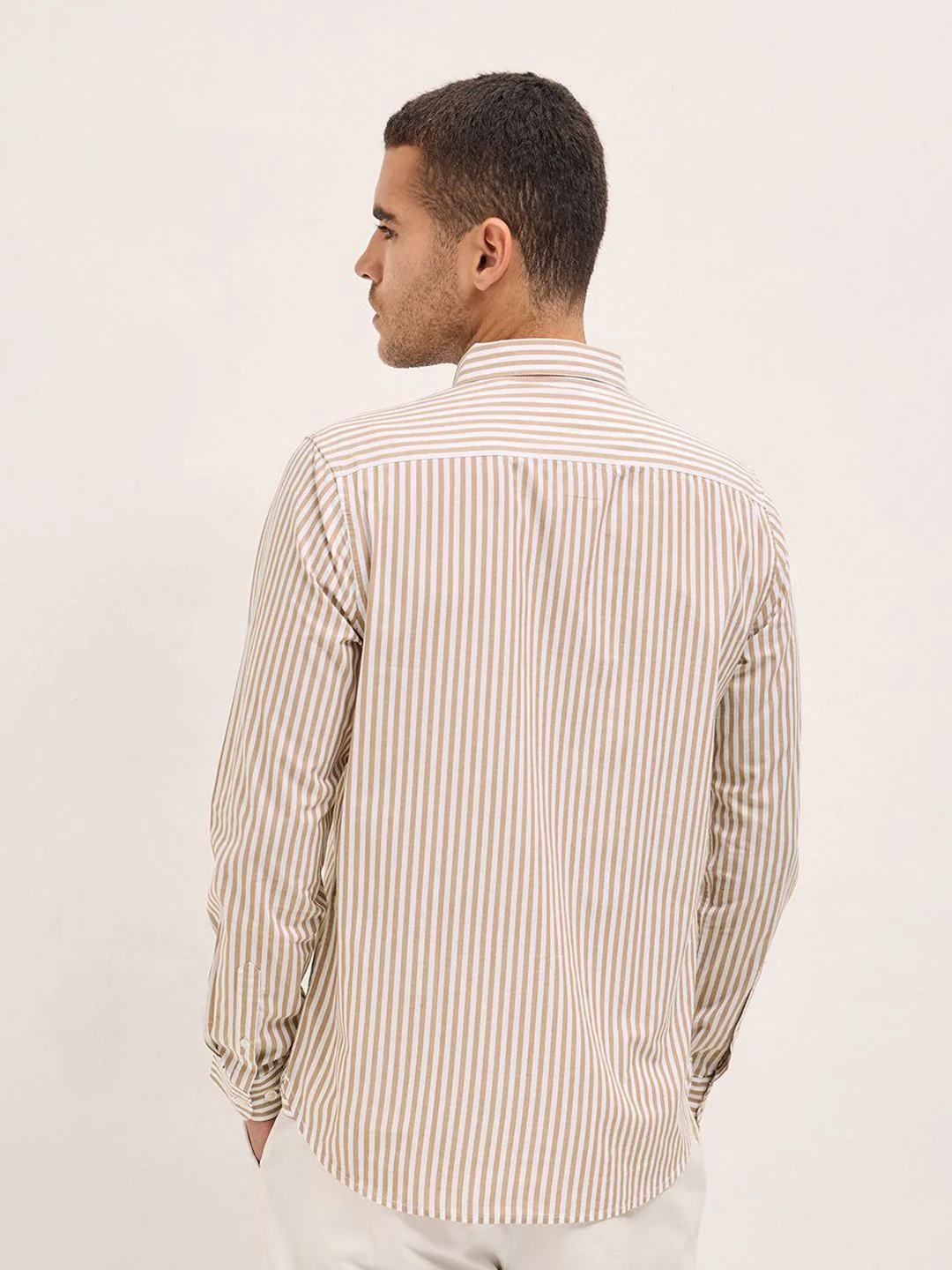 THE BEAR HOUSE Slim Fit Spread Collar Vertical Striped Pure Cotton Casual Shirt - Image 5