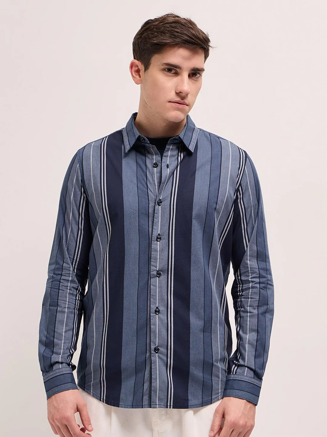 THE BEAR HOUSE Slim Fit Striped Pure Cotton Casual Shirt - Image 2