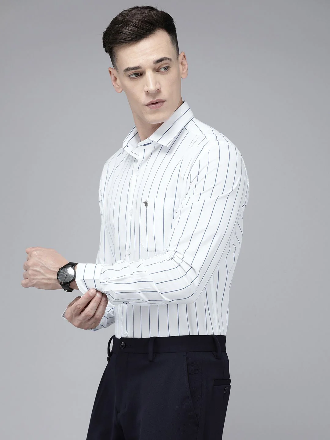 THE BEAR HOUSE Slim Fit Striped Pure Cotton Shirt - Image 4