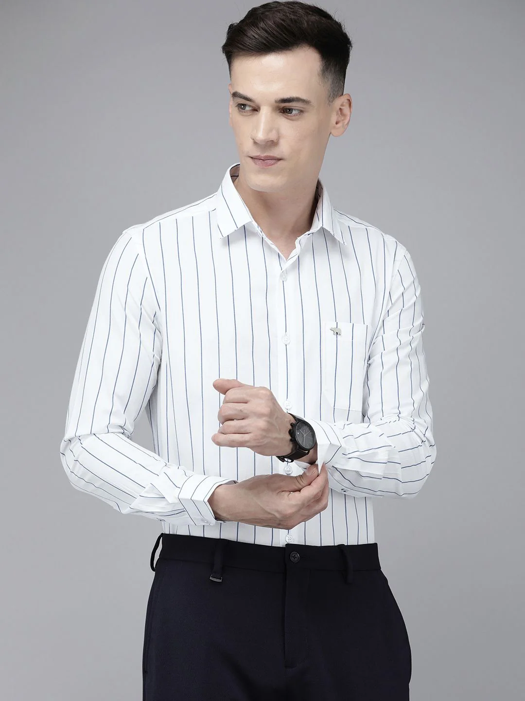 THE BEAR HOUSE Slim Fit Striped Pure Cotton Shirt - Image 5