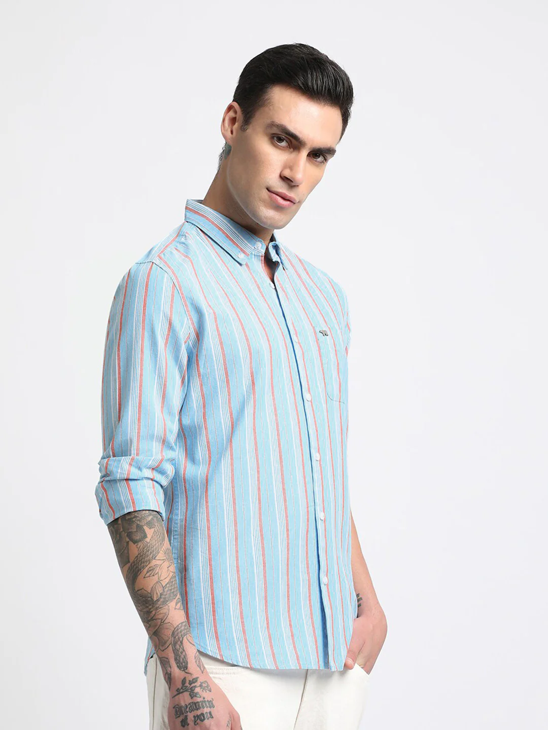 THE BEAR HOUSE Slim Fit Striped Spread Collar Cotton Casual Shirt - Image 3