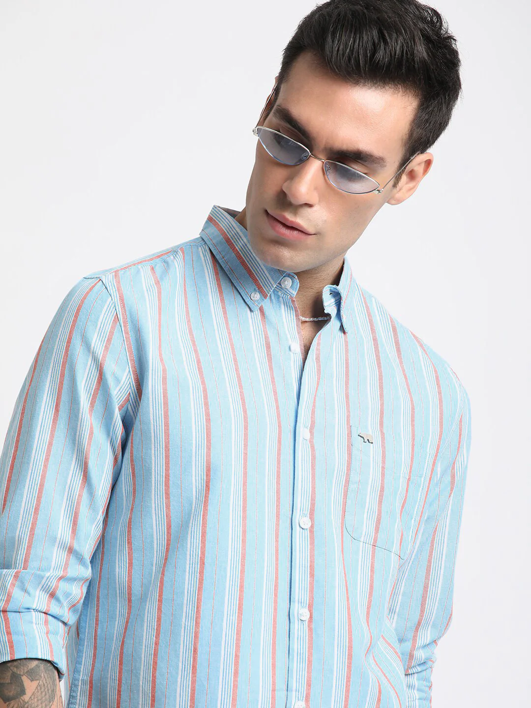 THE BEAR HOUSE Slim Fit Striped Spread Collar Cotton Casual Shirt - Image 6