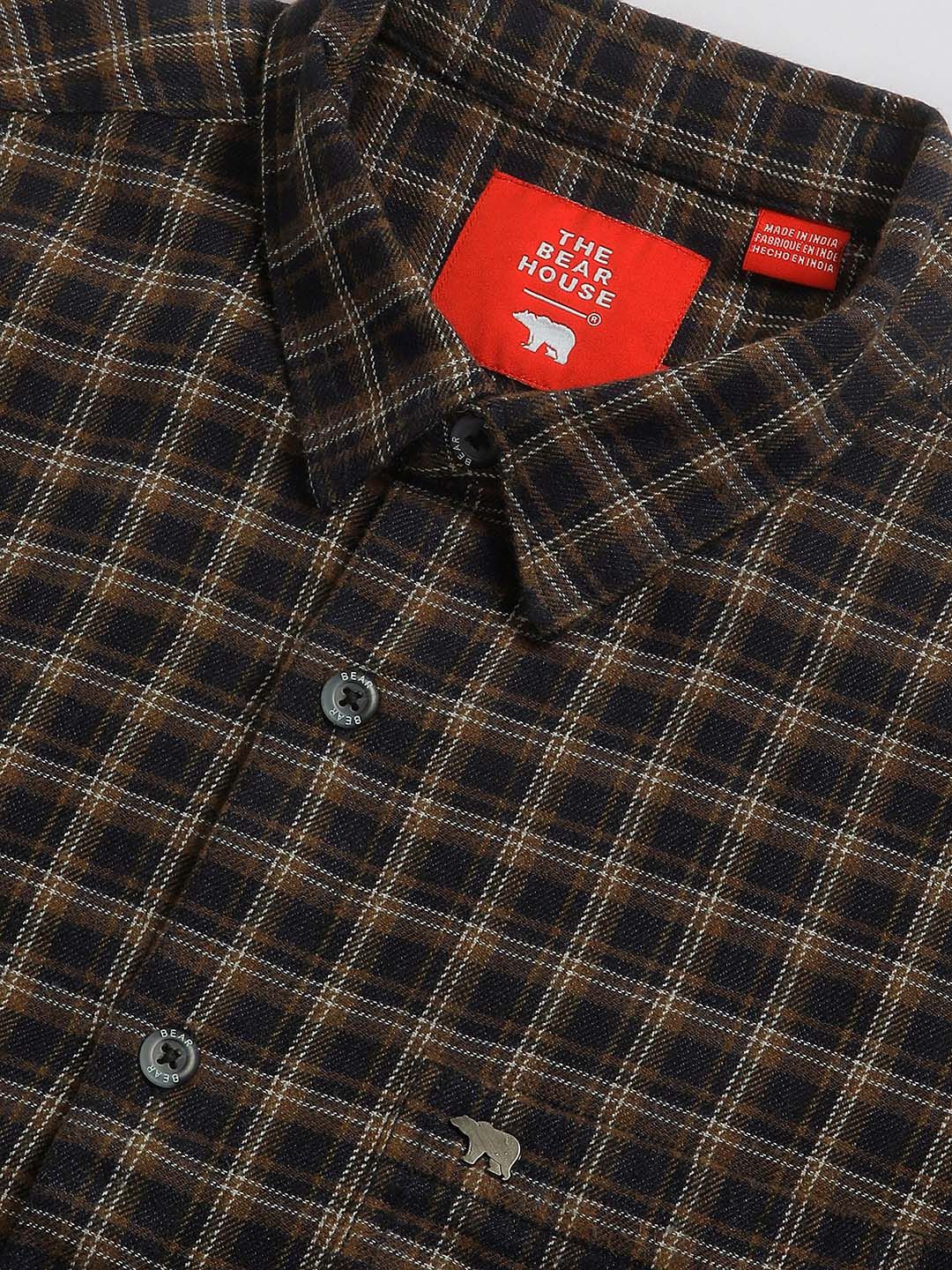 THE BEAR HOUSE Slim Fit Tartan Checked Spread Collar Pure Cotton Casual Shirt - Image 2
