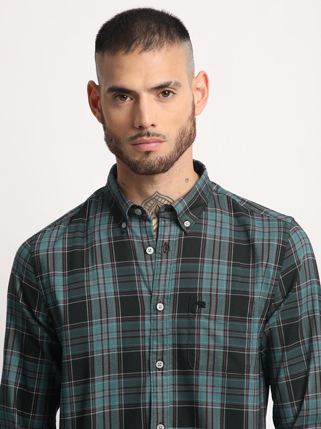 THE BEAR HOUSE Slim Fit Tartan Checks Opaque Checked Casual Shirt - Image 3