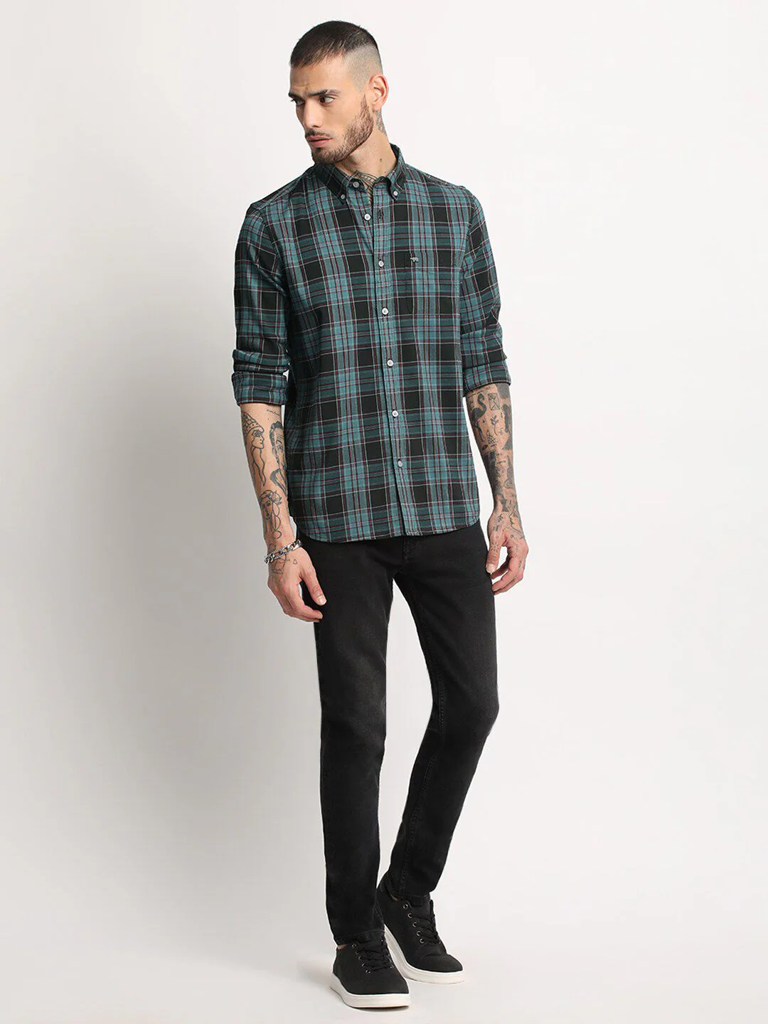THE BEAR HOUSE Slim Fit Tartan Checks Opaque Checked Casual Shirt - Image 6