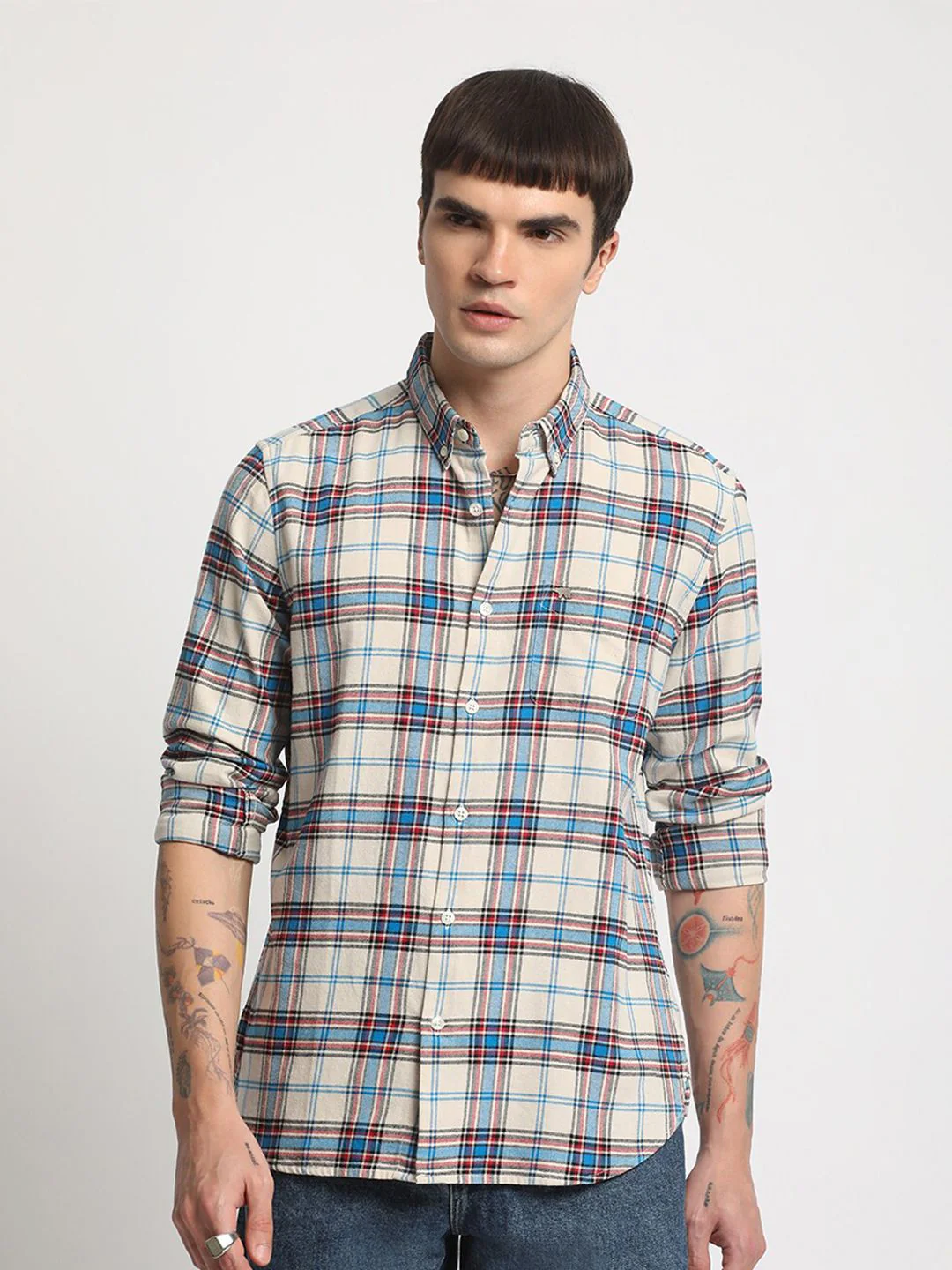 THE BEAR HOUSE Slim Fit Tartan Checks Opaque Checked Cotton Casual Shirt - Image 2