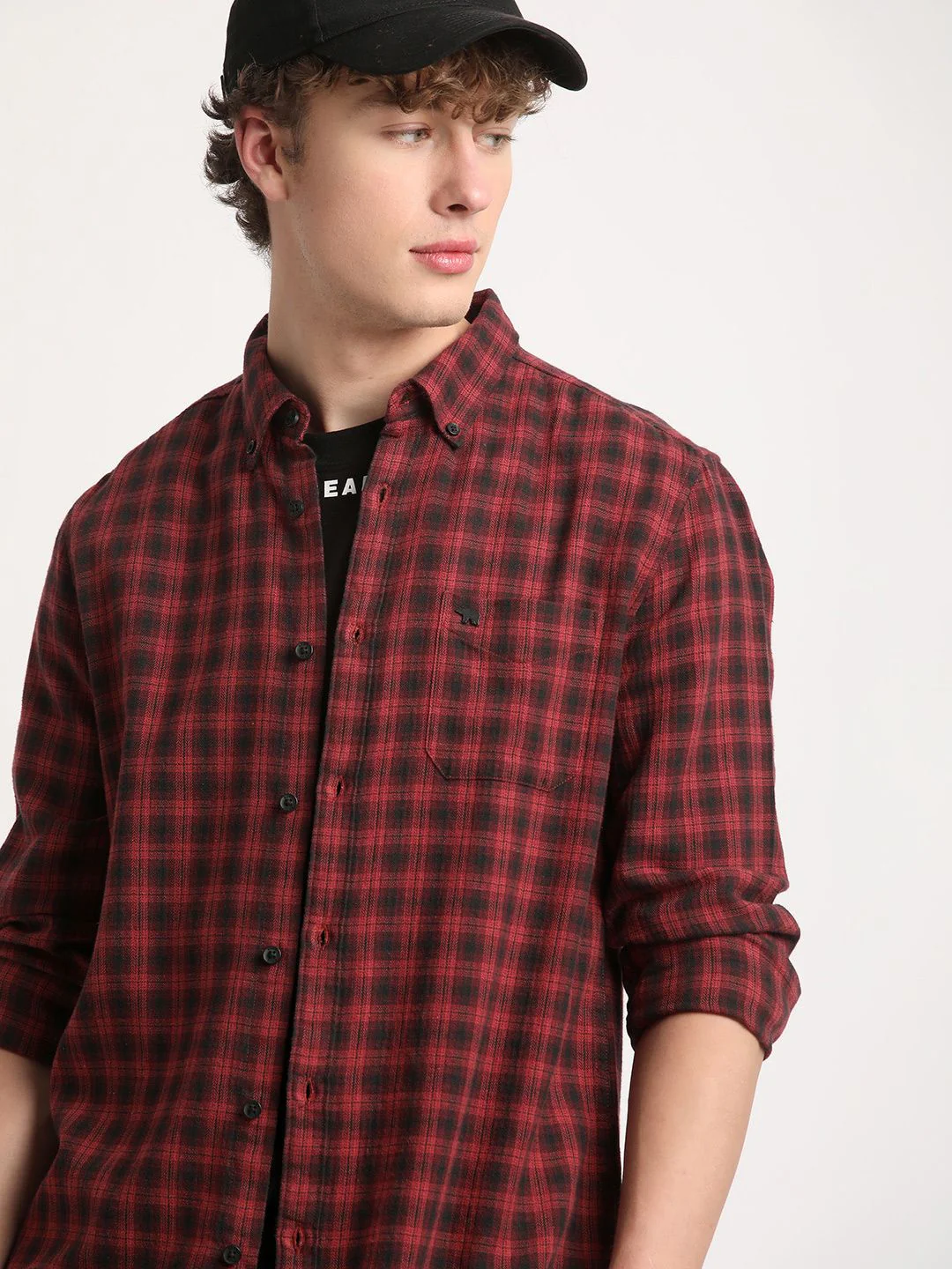 THE BEAR HOUSE Slim Fit Tartan Checks Spread Collar Pocket Cotton Casual Shirt - Image 2