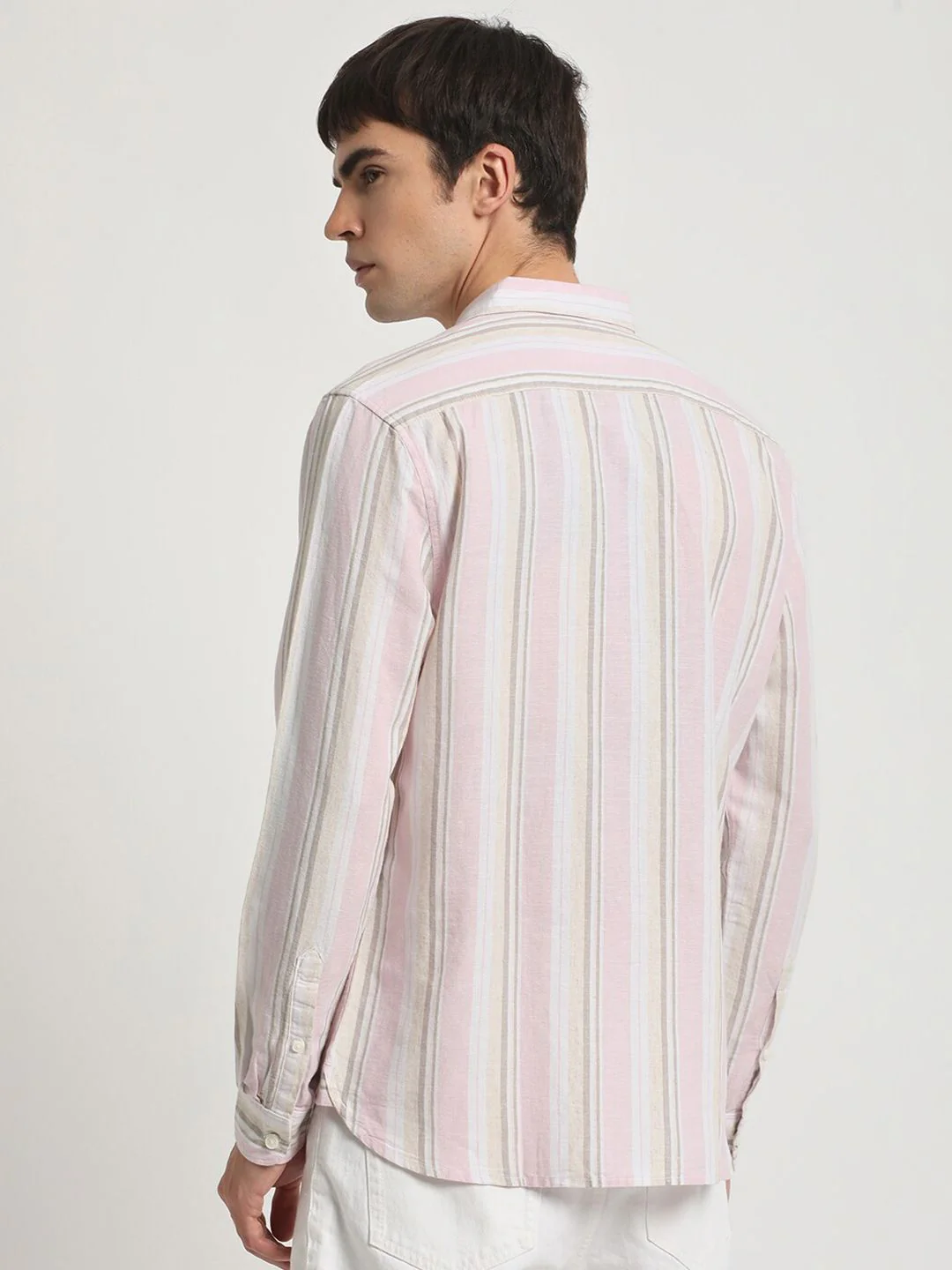 THE BEAR HOUSE Slim Fit Vertical Striped Button-Down Collar Cotton Linen Casual Shirt - Image 5