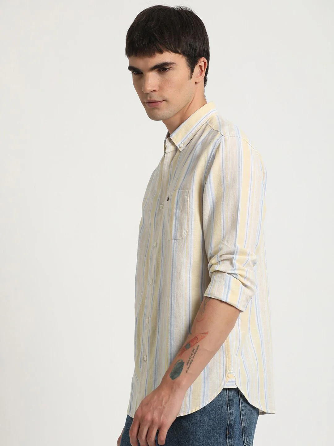 THE BEAR HOUSE Slim Fit Vertical Stripes Button-Down Collar Cotton Casual Shirt - Image 3