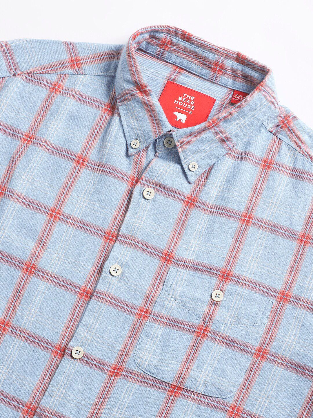 THE BEAR HOUSE Slim Fit Windowpane Checks Twill Pure Cotton Casual Shirt - Image 2