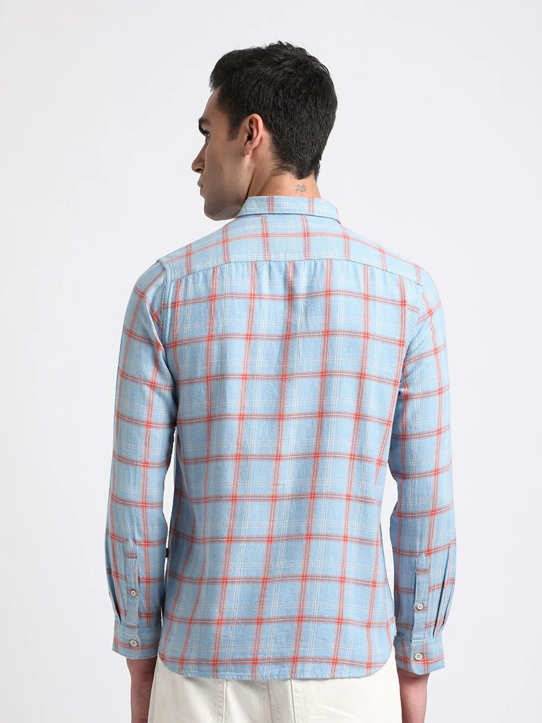 THE BEAR HOUSE Slim Fit Windowpane Checks Twill Pure Cotton Casual Shirt - Image 5