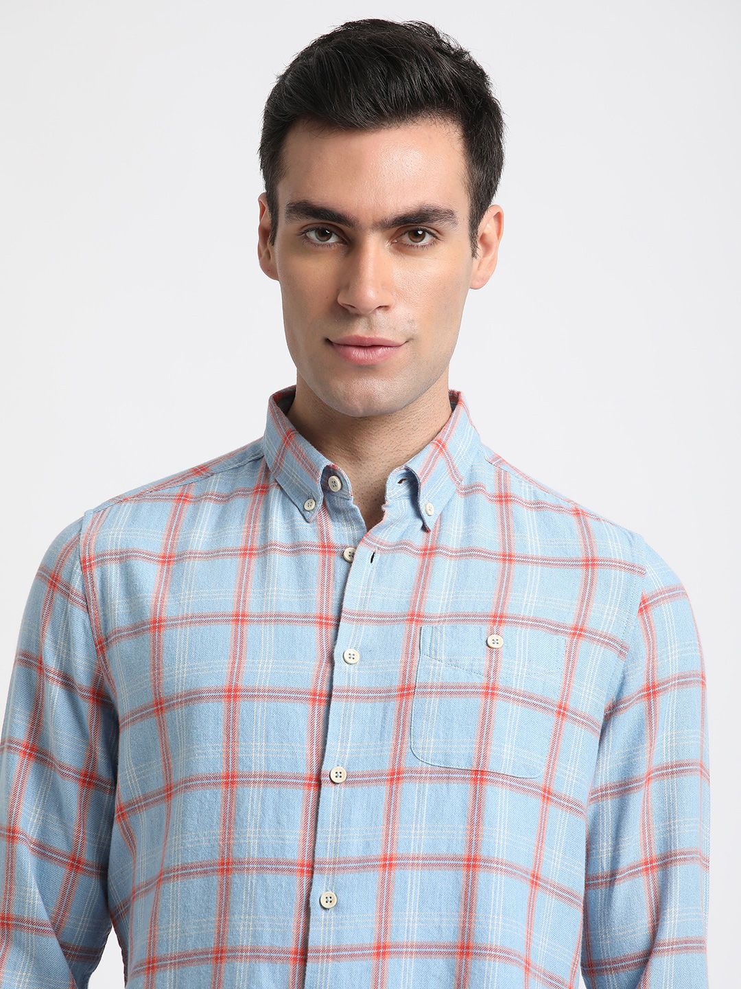THE BEAR HOUSE Slim Fit Windowpane Checks Twill Pure Cotton Casual Shirt - Image 6