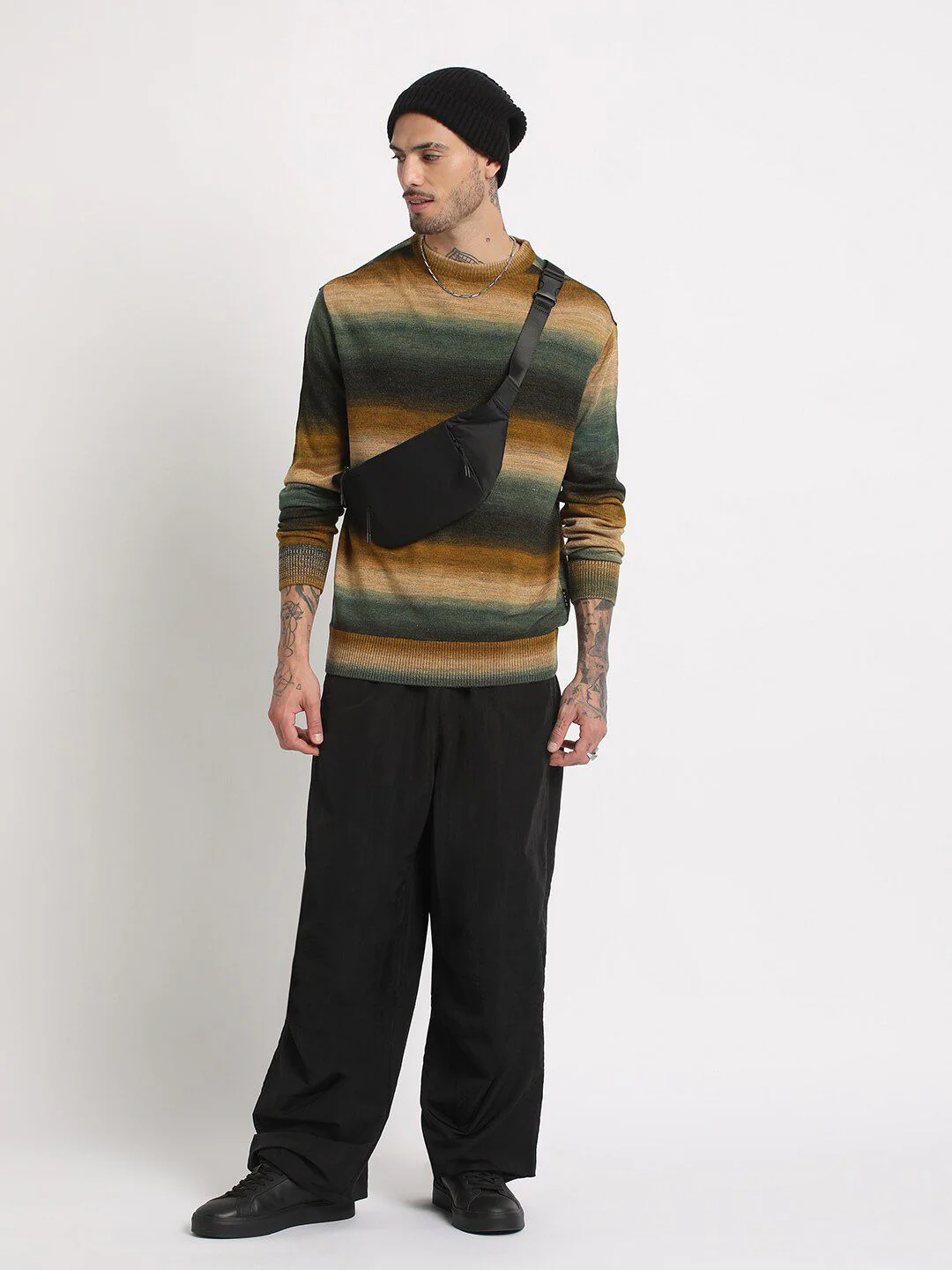 THE BEAR HOUSE Striped Drop-Shoulder Sleeves Acrylic Pullover Sweatshirt - Image 4