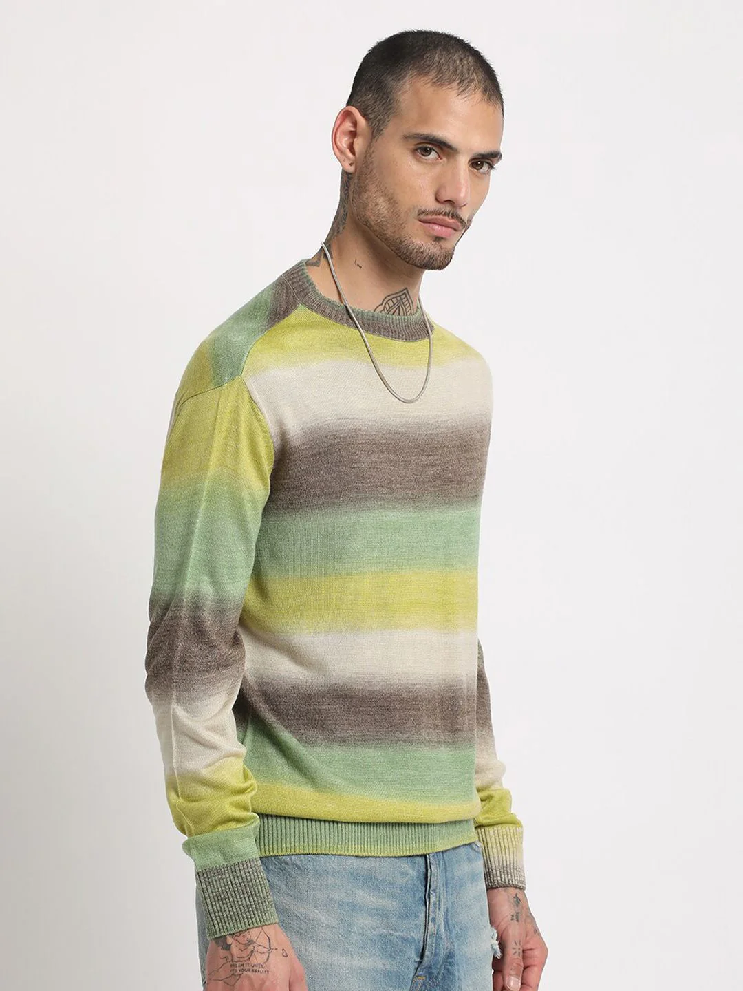 THE BEAR HOUSE Striped Drop-Shoulder Sleeves Acrylic Pullover Sweatshirt - Image 3