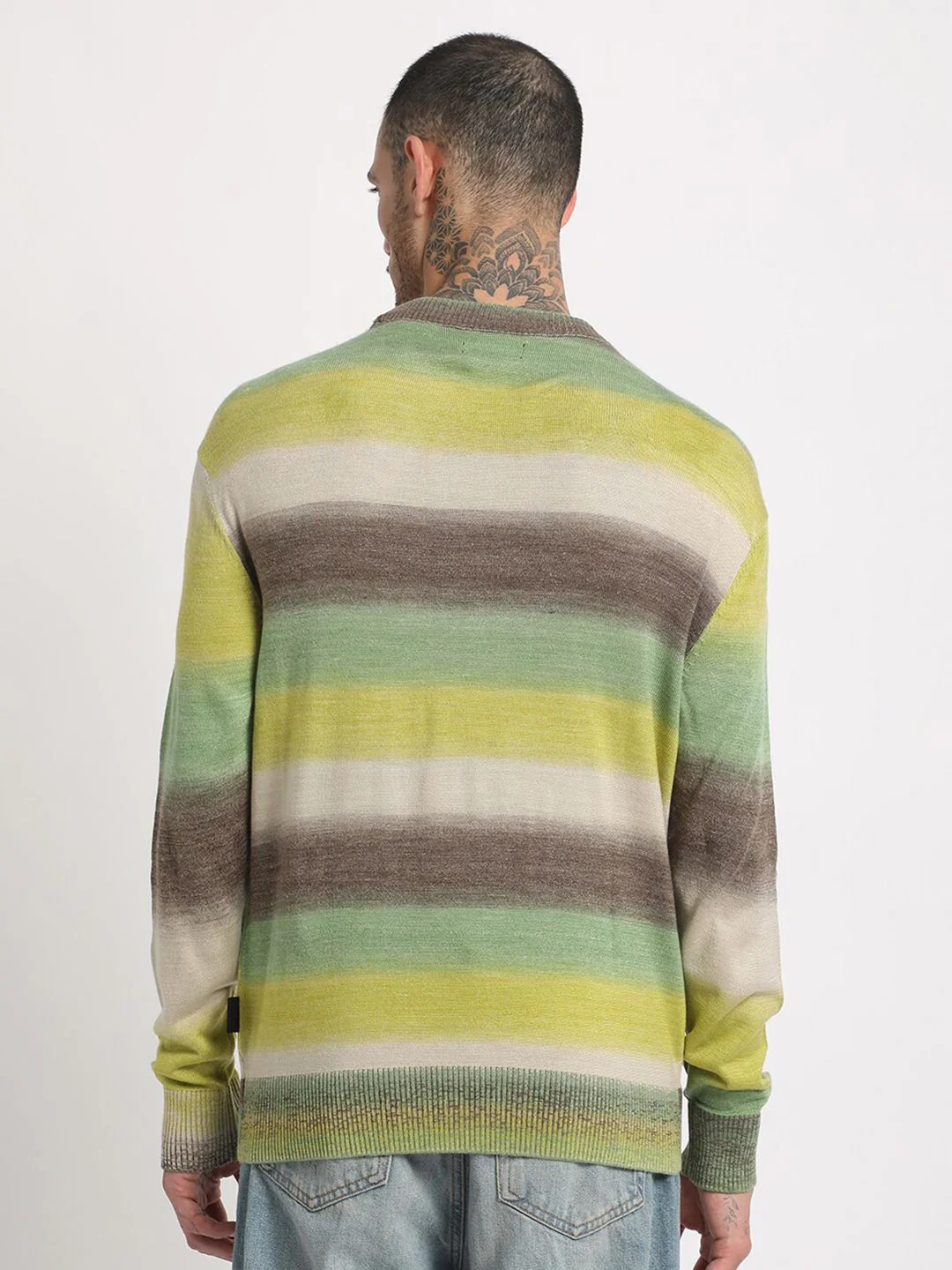 THE BEAR HOUSE Striped Drop-Shoulder Sleeves Acrylic Pullover Sweatshirt - Image 5