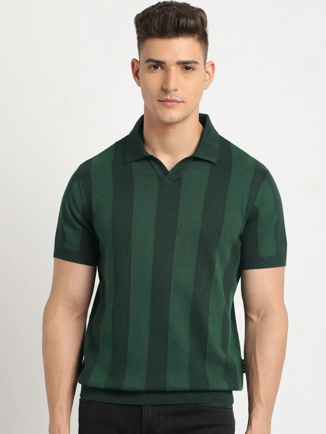THE BEAR HOUSE Striped Polo Collar Cotton T-shirt - Image 2