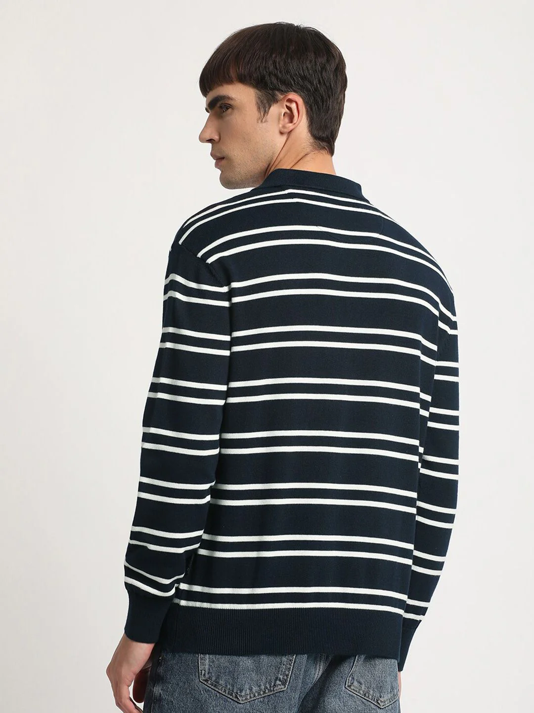 THE BEAR HOUSE Striped Regular Fit Cotton Polo Collar T-shirt - Image 3
