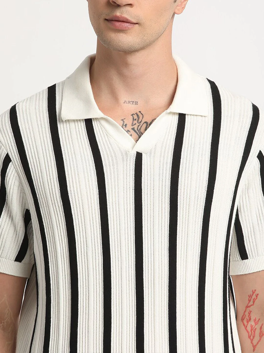 THE BEAR HOUSE Striped Regular Fit Polo Collar Cotton T-shirt - Image 3