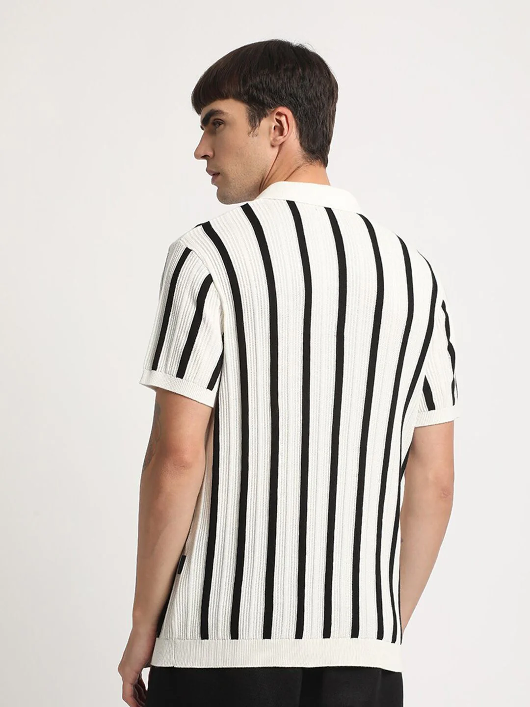 THE BEAR HOUSE Striped Regular Fit Polo Collar Cotton T-shirt - Image 4
