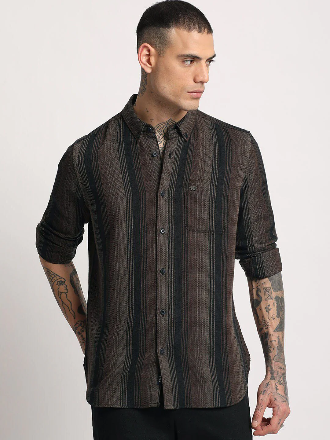 THE BEAR HOUSE  Striped Slim Fit Button-Down Collar Casual Shirt - Image 2