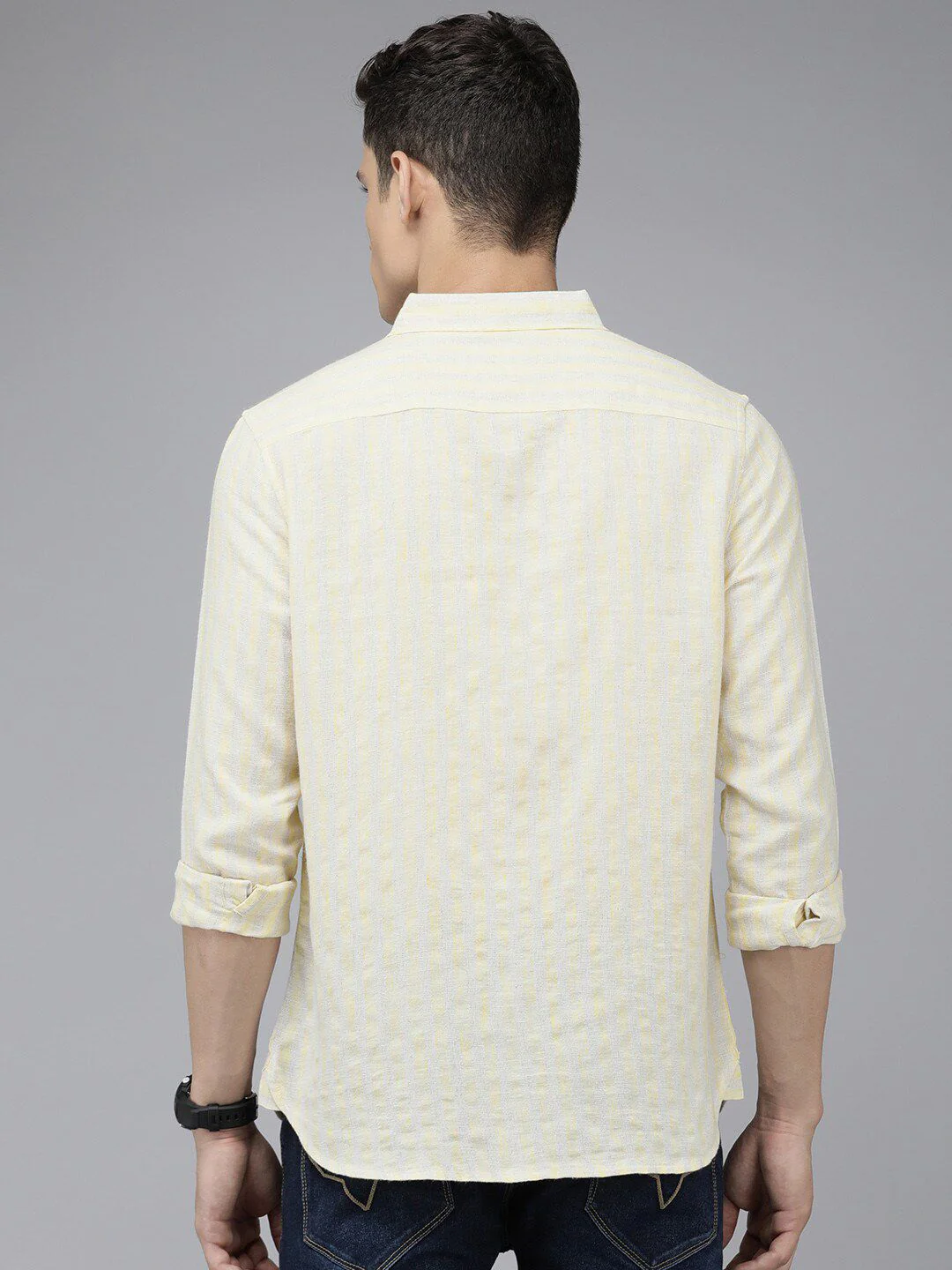 THE BEAR HOUSE Striped Spread Collar Slim Fit Opaque Casual Shirt - Image 5
