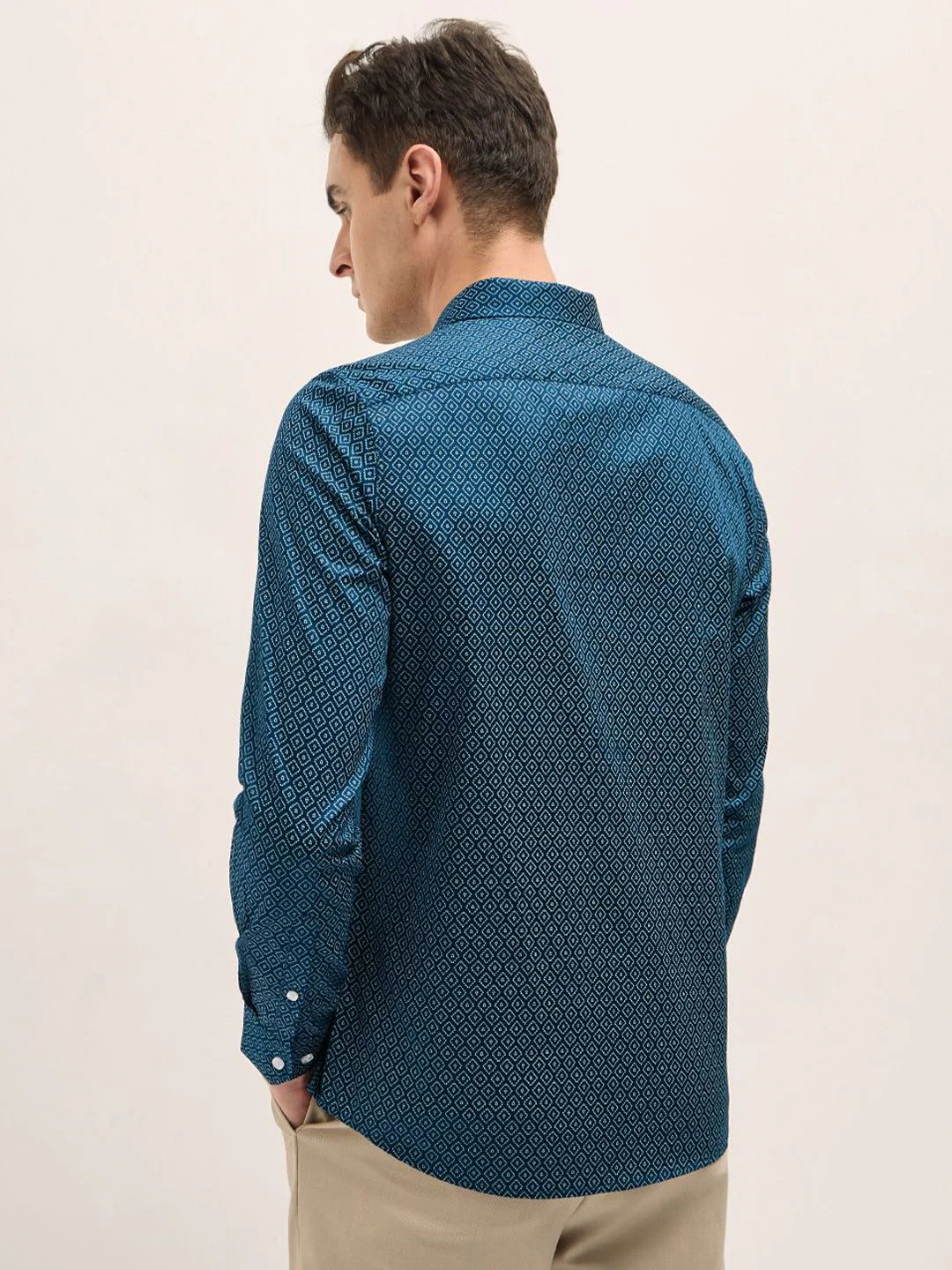 THE BEAR HOUSE Tailored Fit Geometric Printed Pure Cotton Formal Shirt - Image 5