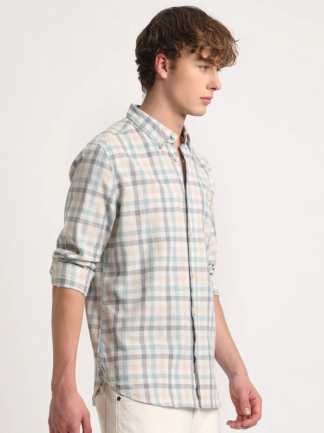 THE BEAR HOUSE Tartan Checks Slim Fit Cotton Linen Casual Shirt - Image 3
