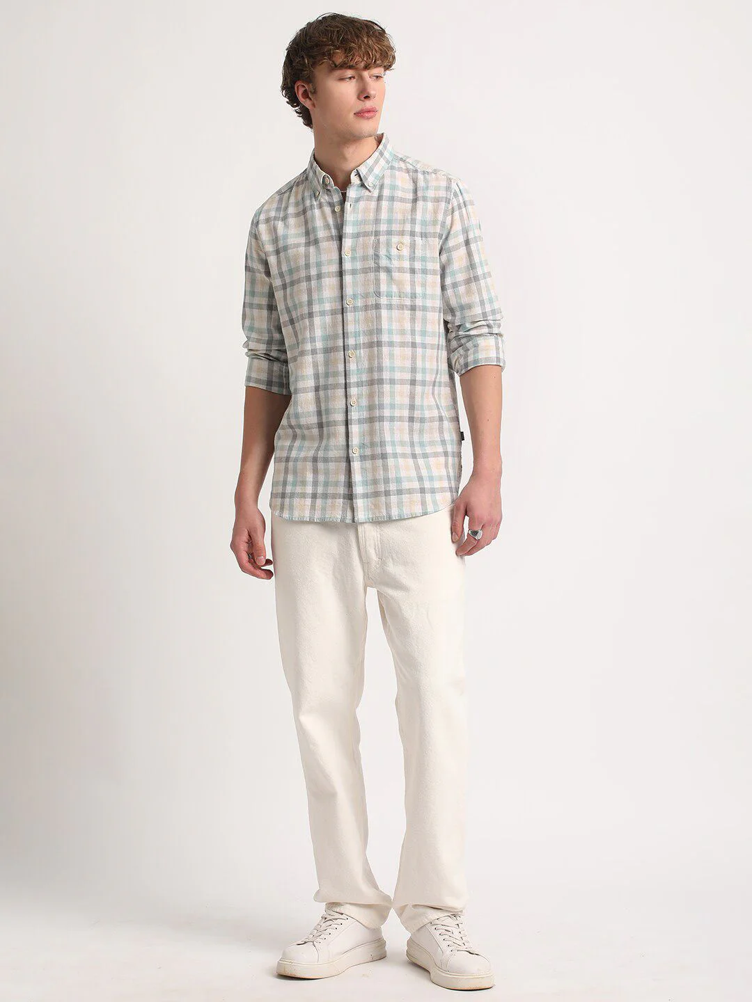THE BEAR HOUSE Tartan Checks Slim Fit Cotton Linen Casual Shirt - Image 4