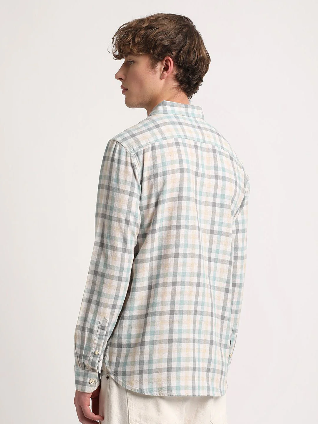 THE BEAR HOUSE Tartan Checks Slim Fit Cotton Linen Casual Shirt - Image 5