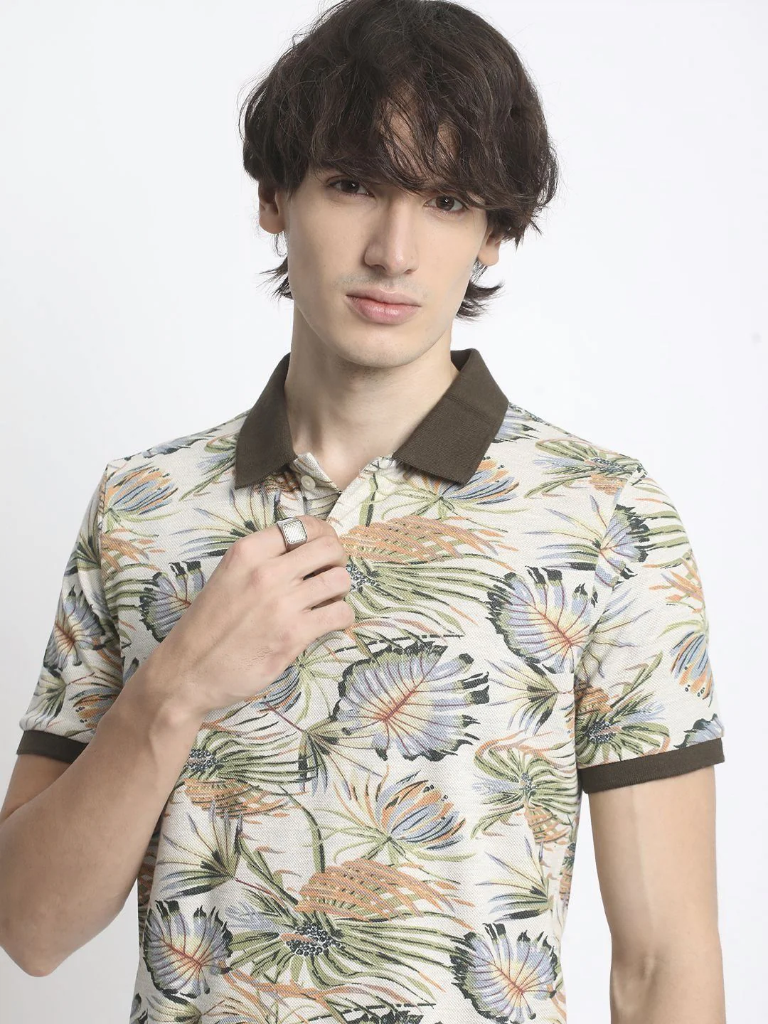 THE BEAR HOUSE Tropical Printed Polo Collar Pure Cotton T-Shirt - Image 2