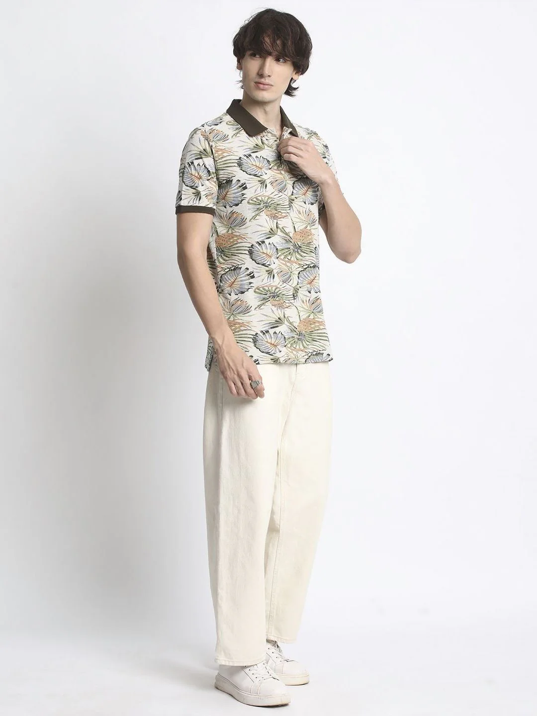 THE BEAR HOUSE Tropical Printed Polo Collar Pure Cotton T-Shirt - Image 3