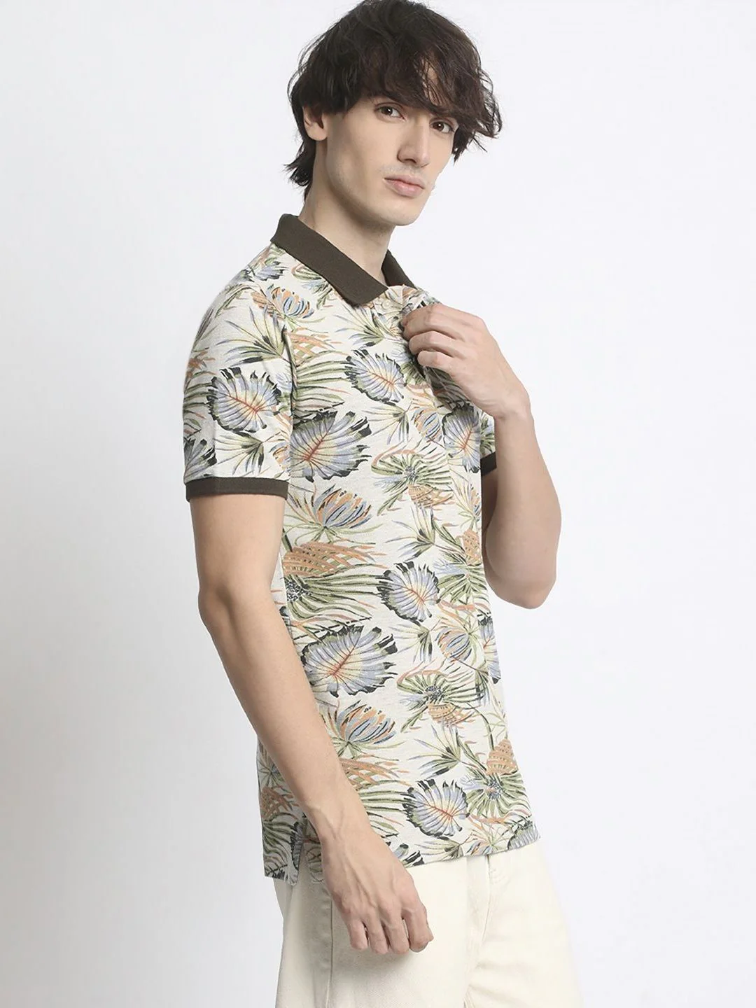 THE BEAR HOUSE Tropical Printed Polo Collar Pure Cotton T-Shirt - Image 4
