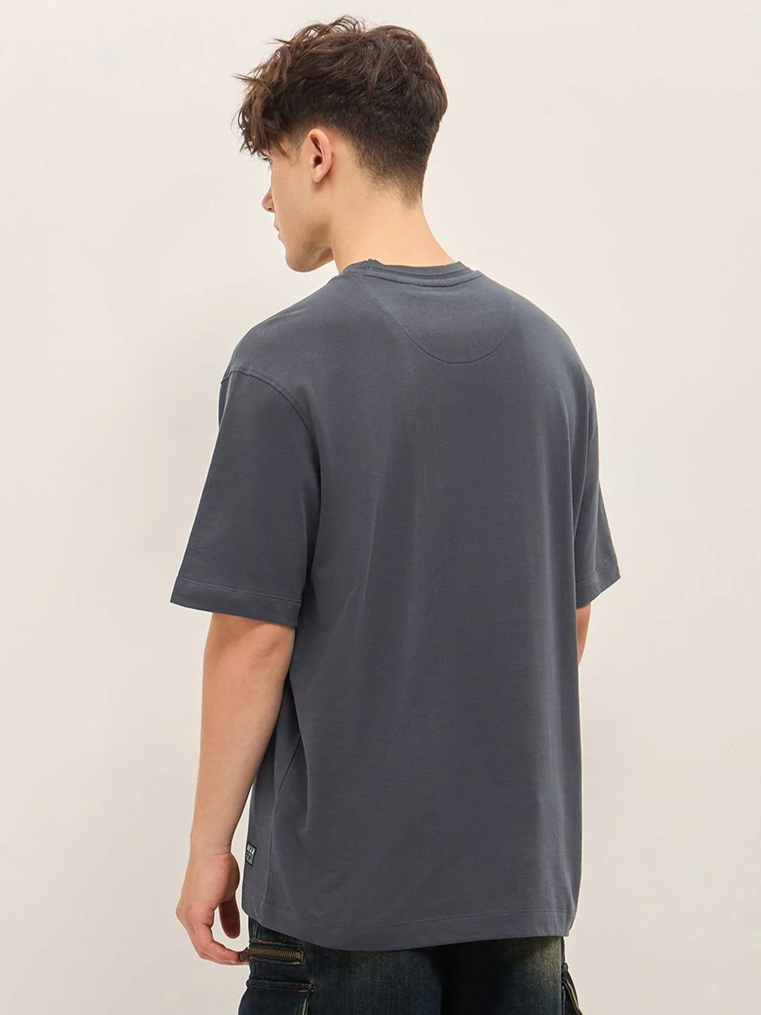 THE BEAR HOUSE Typography Printed Drop Shoulder Sleeves Cotton Oversized T-shirt - Image 4