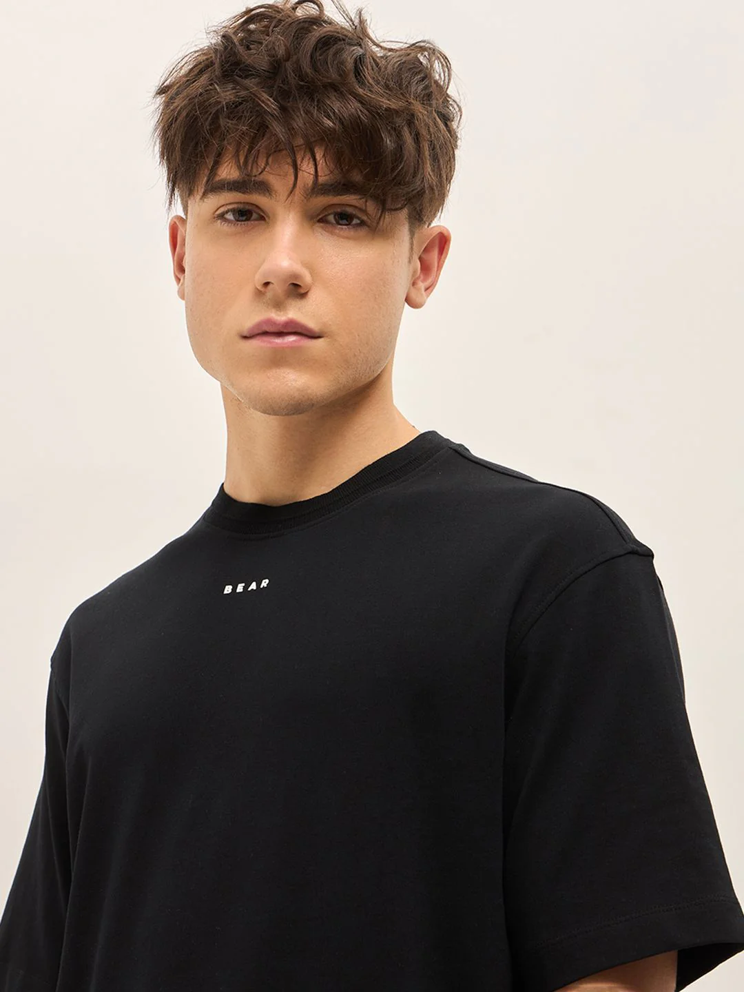 THE BEAR HOUSE Typography Printed Drop Shoulder Sleeves Cotton Oversized T-shirt - Image 2