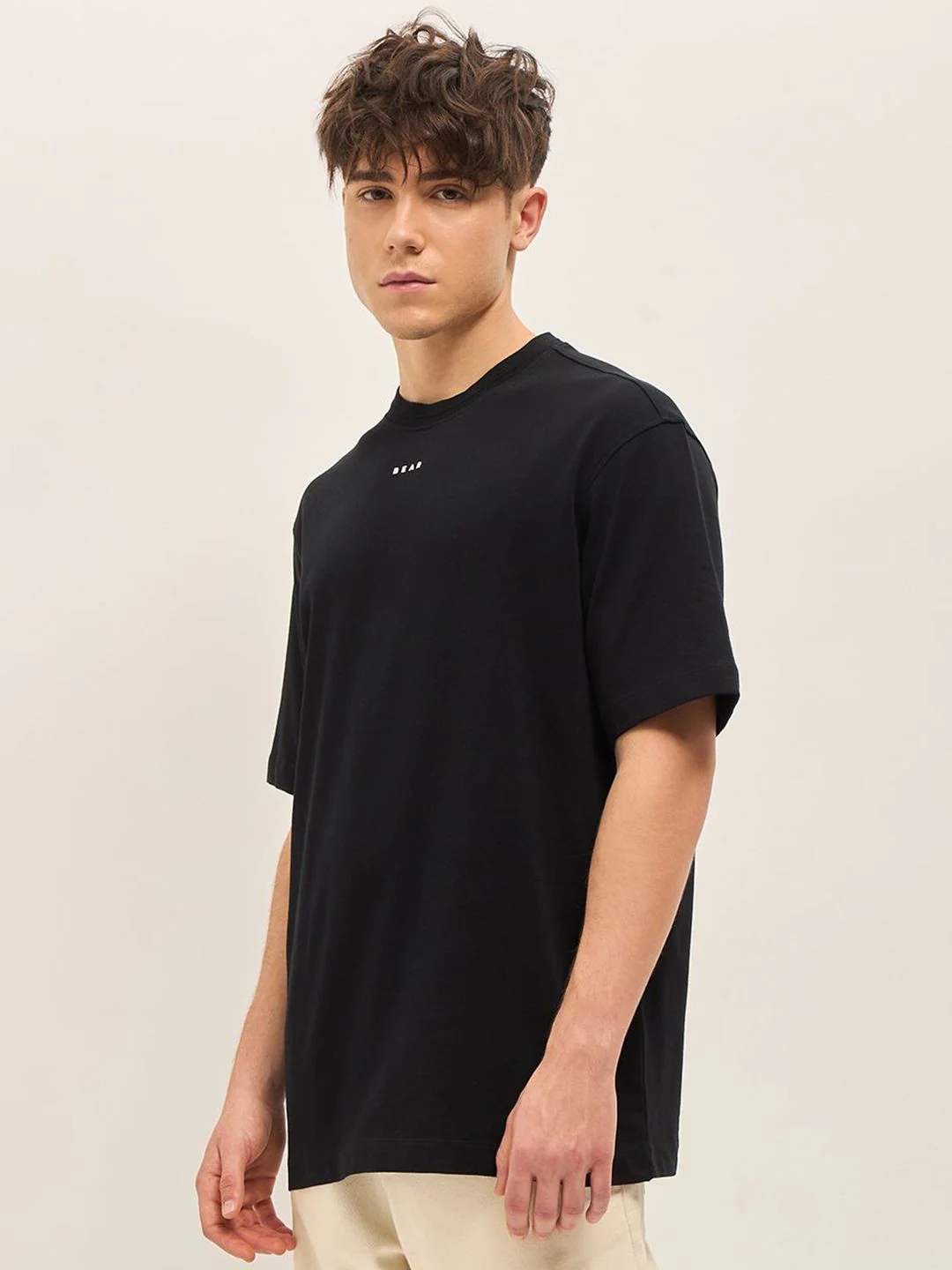 THE BEAR HOUSE Typography Printed Drop Shoulder Sleeves Cotton Oversized T-shirt - Image 5