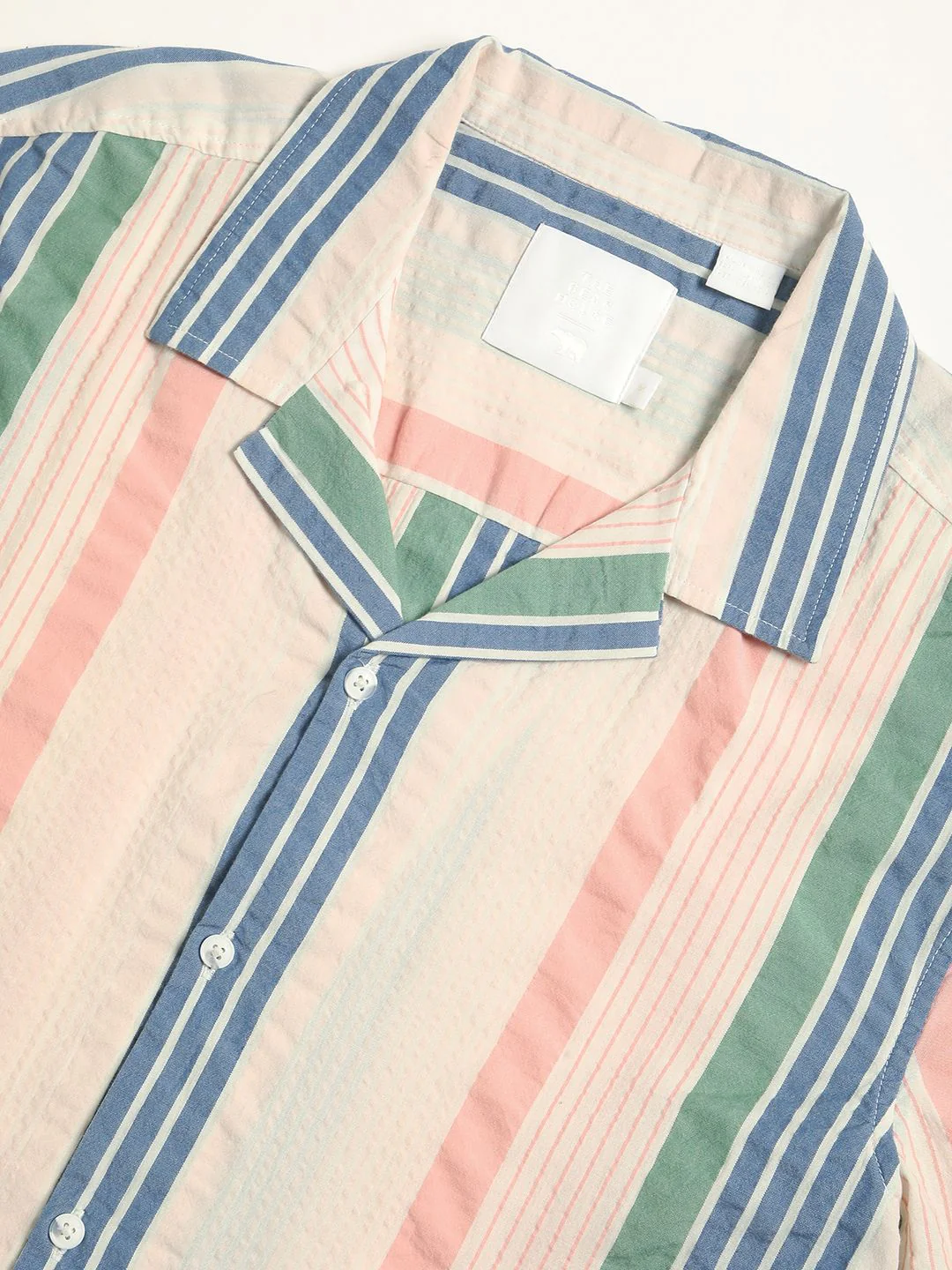 THE BEAR HOUSE Vertical Striped Cuban Collar Pure Cotton Casual Shirt - Image 7