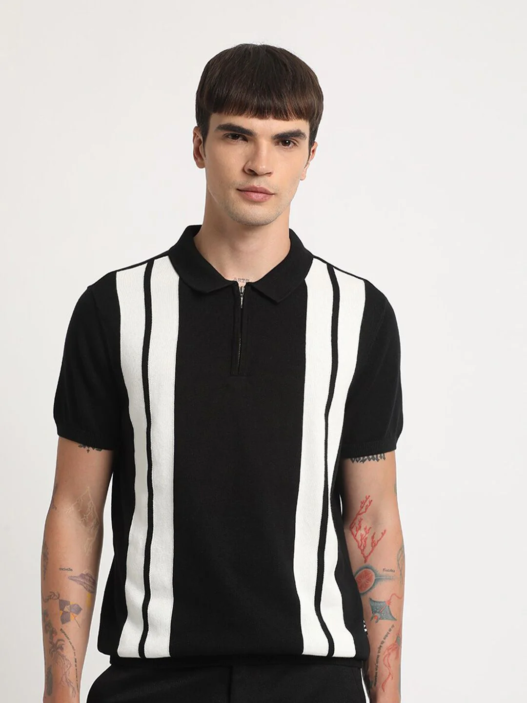 THE BEAR HOUSE Vertical Striped Regular Fit Polo Collar Cotton T-shirt - Image 2