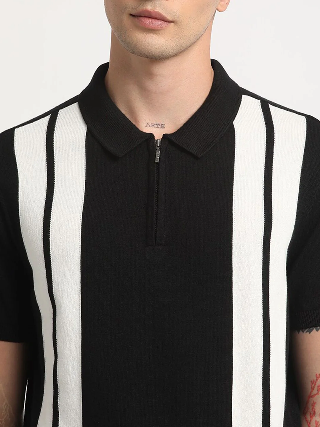 THE BEAR HOUSE Vertical Striped Regular Fit Polo Collar Cotton T-shirt - Image 3