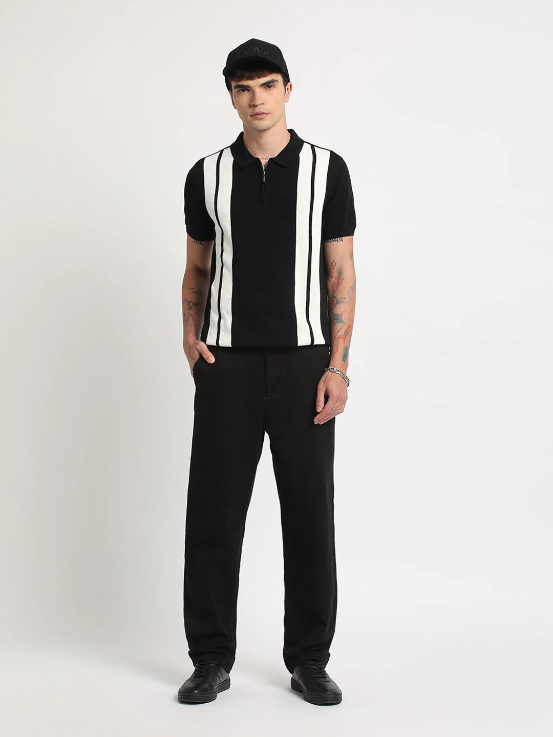 THE BEAR HOUSE Vertical Striped Regular Fit Polo Collar Cotton T-shirt - Image 6