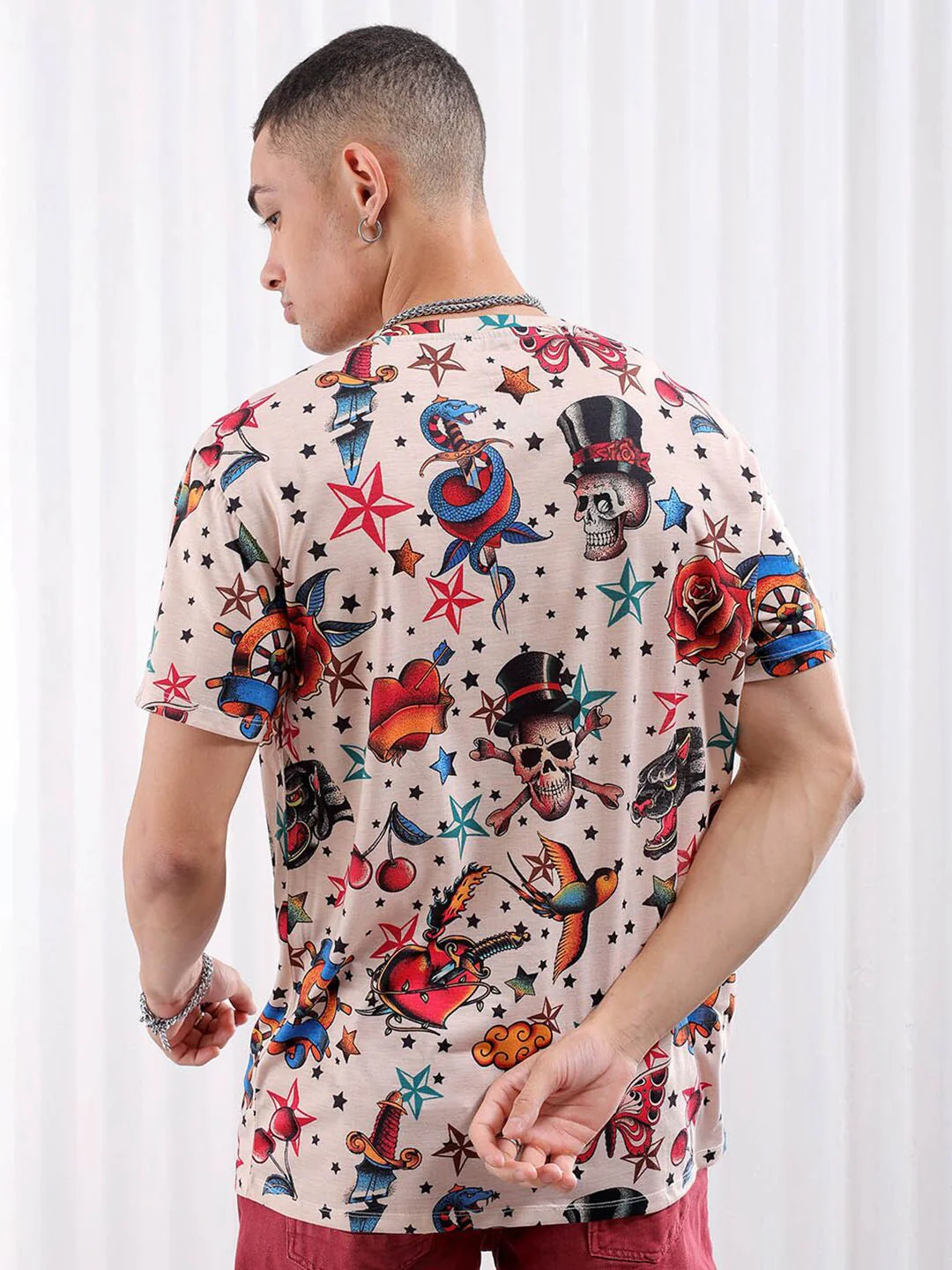 The Indian Garage Co Beige Conversational Printed Slim Fit T-shirt - Image 5