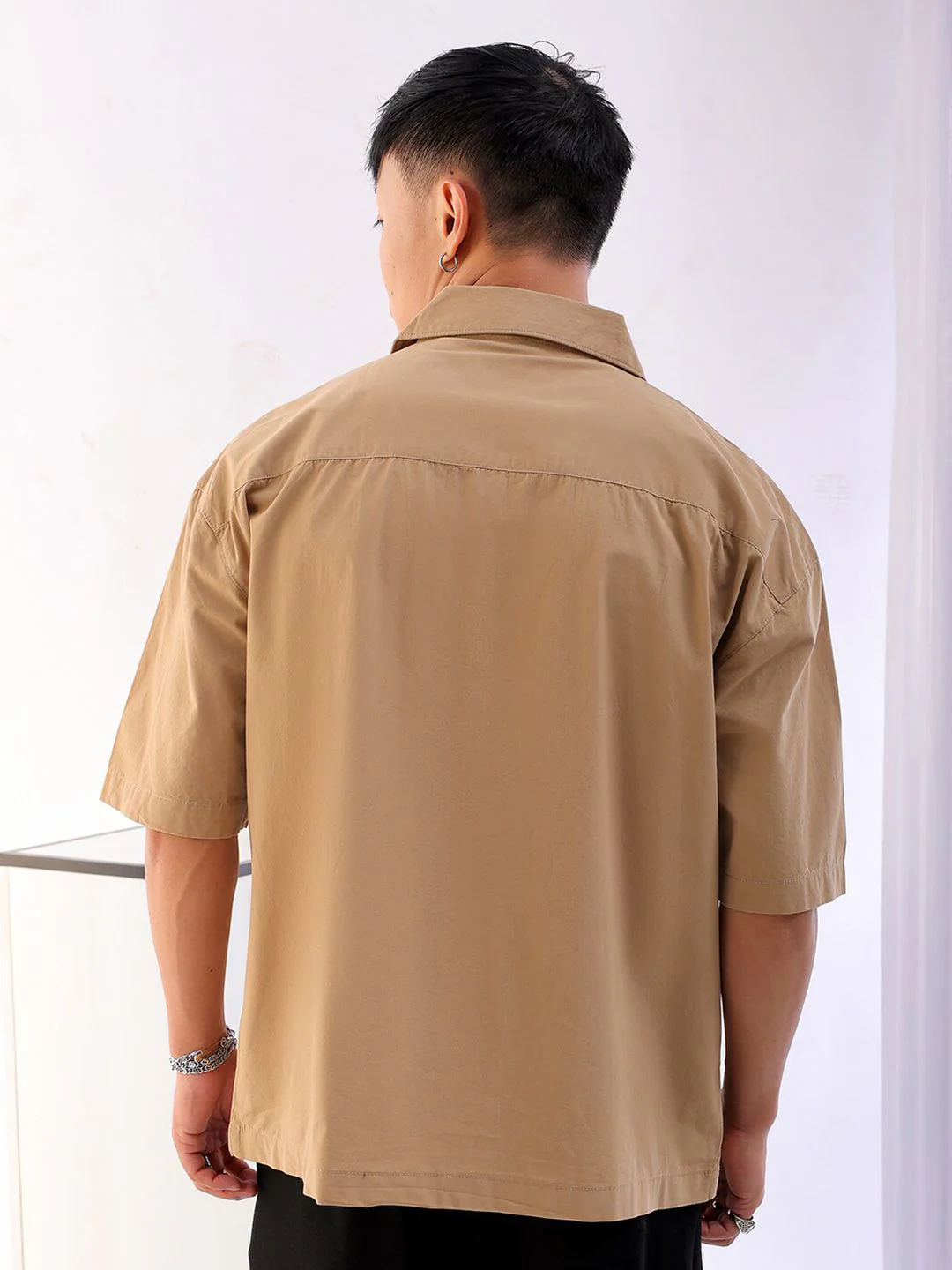 The Indian Garage Co Boxy Khaki Cuban Collar Cotton Casual Shirt - Image 4