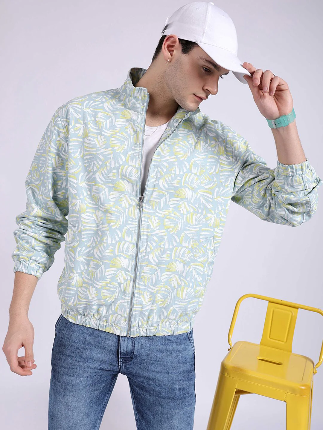 The Indian Garage Co Floral Printed Lightweight Cotton Bomber Jacket - Image 4