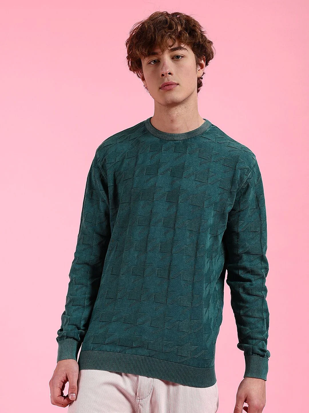 The Indian Garage Co Geometric Self Design Acrylic Pullover