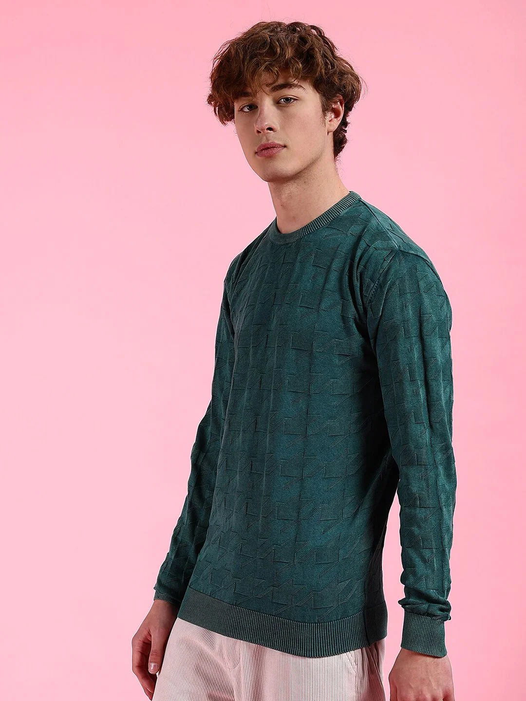 The Indian Garage Co Geometric Self Design Acrylic Pullover - Image 3